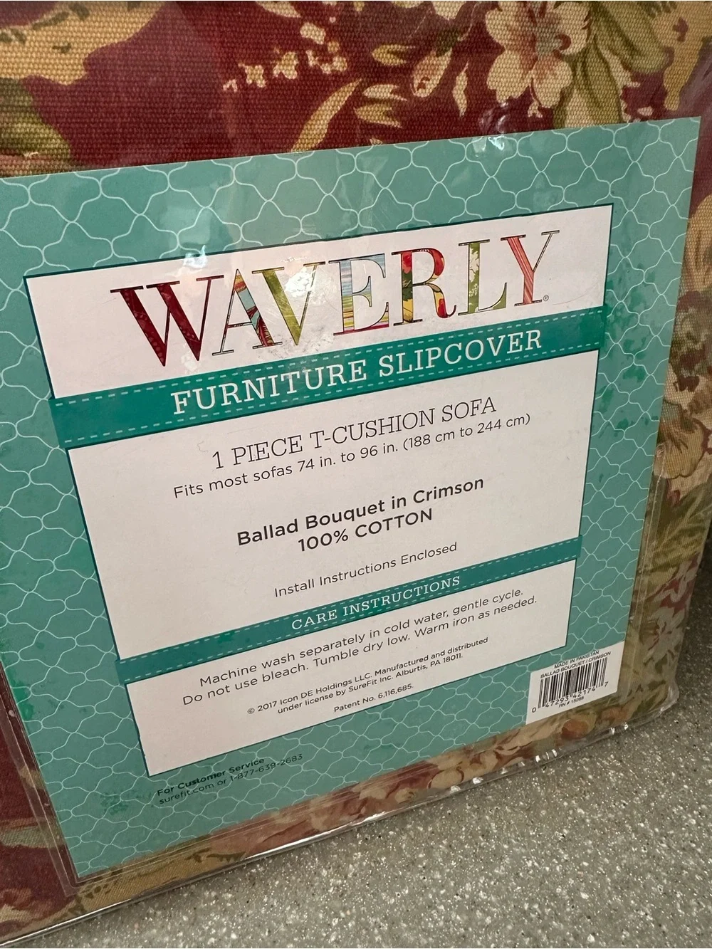 Waverly Ballad Bouquet Crimson and Gold Floral T-Cushion Sofa Slipcover